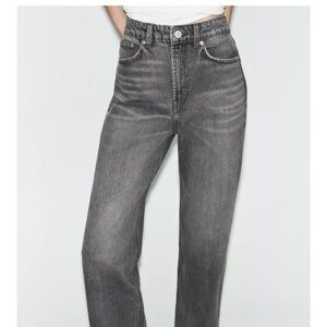 Zara Distressed Grey High Waisted Mom Jeans small 4